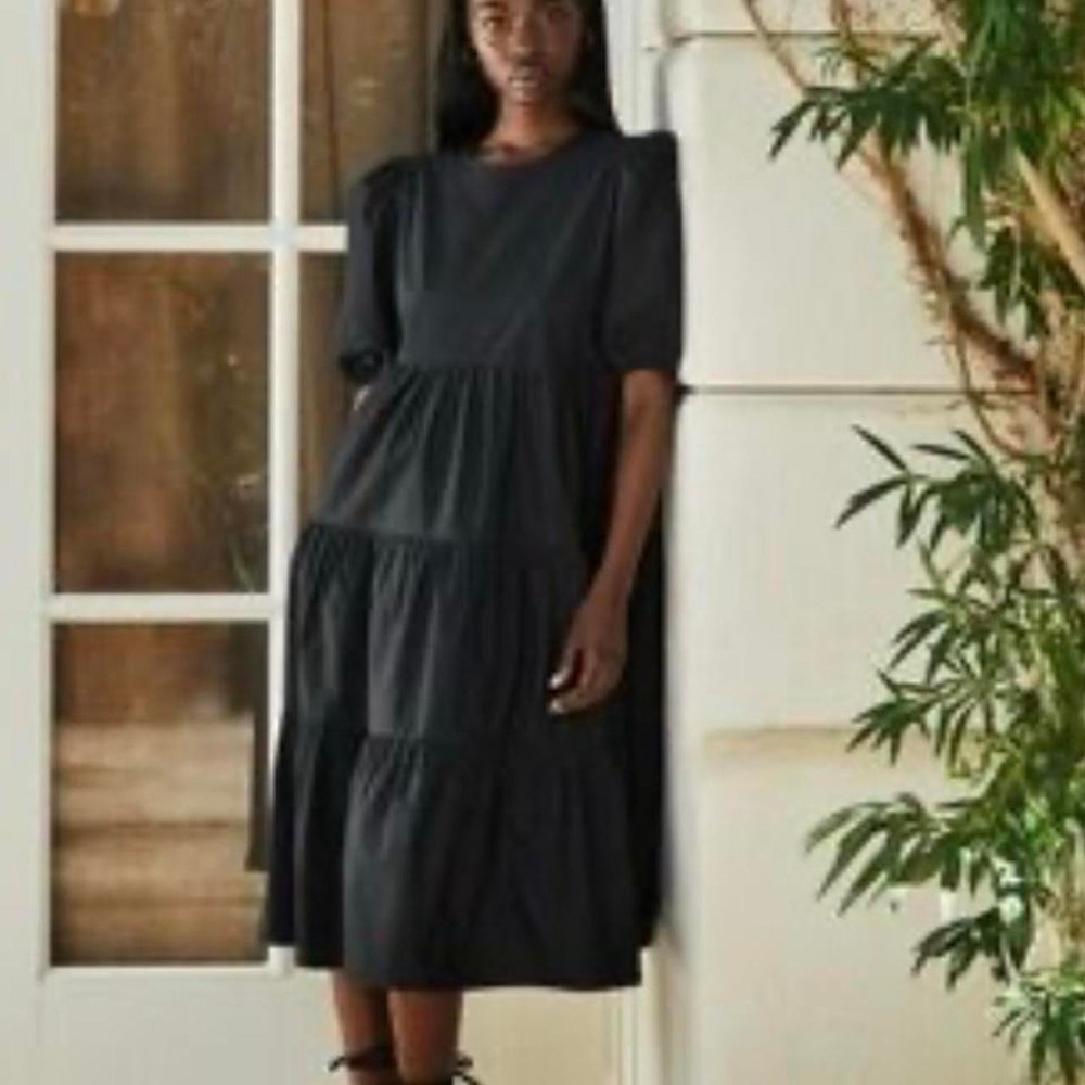 Wilford tiered black cotton, Poplin Boho festival indie dress